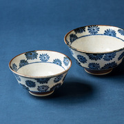日本进口釉下彩粗瓷青菊，复古东洋花系列，饭碗大钵碗面碗汤碗大平盘
