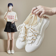 大童镂空帆布鞋女夏季韩版学生，小白鞋女平底透气帆布凉鞋女孩黑色