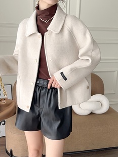23大气韩版小个子上衣外套短款羊毛，毛呢休闲双面尼羊绒大衣女