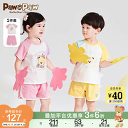 PawinPaw卡通小熊童装夏男女宝宝撞色短袖儿童套装透气