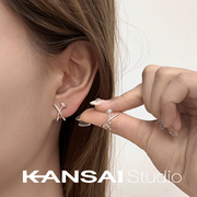 kansai金属交叉铁钉耳钉，女个性气质小众，日韩耳环时尚设计感耳饰品