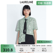 LAURELINE/洛瑞琳纯棉衬衫夏季时尚百搭个性豹纹短袖上衣女
