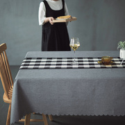 欧式茶几桌旗棉麻编制轻奢现代简约ins黑白格餐垫套装桌旗布北欧