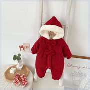 女婴儿冬装加厚红色婴连体衣棉服保暖外出韩版洋气宝宝哈衣拜年服