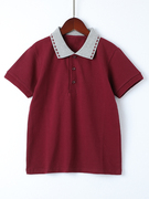 夏装儿童校服polo衫短袖，t恤枣红色，上衣男童女童学生半袖班服上衣