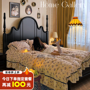 法式复古实木床黑色1.5m双人床现代简约中古风，轻奢美式床婚床家具