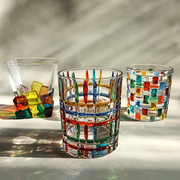 意大利设计师同款手绘彩绘，线条编织水晶，玻璃杯威士忌杯水杯洋酒杯