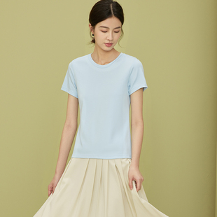 莫代尔棉短袖T恤女圆领夏纯色简约风潮流韩版正肩宽松打底衫