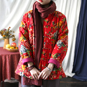 民族风女装大码文艺复古中式花布棉衣服夹棉碎花上衣棉袄外套流行