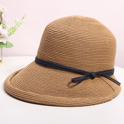 复古赫本风遮阳草帽，女可折叠盆帽日系渔夫帽子，夏季出游防晒太阳帽