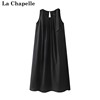 拉夏贝尔lachapelle春季吊带小黑裙无袖，飘带连衣裙宽松长裙