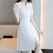 夏高端大气上档次气质职业女装时尚韩版收腰a字西装裙白色连衣裙
