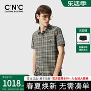 cnc品牌男装夏季短袖，格纹翻领纯棉衬衫经典，复古百搭衬衫上衣