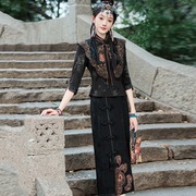原创设计新中式国风，复古提花刺绣开衫披肩，长袖上衣半裙民族风套装