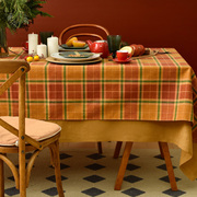 阳春小镇复古纯色桌布，纯棉红格子美式餐桌盖布，家用喜庆茶几台布