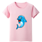 海豚短袖T恤衫粉色衣服装小男童绿色湖蓝色女孩子套头儿童装圆领