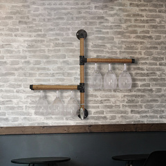 餐厅红酒杯架金属水管铁艺麻绳混搭墙上倒挂高脚杯架悬挂吊杯架子
