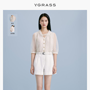 VGRASS法式白色小波点上衣女夏季气质漂亮衬衫VSC2O24070