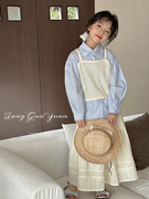 韩版女童装儿童春季韩版时髦洋气蕾丝吊带长袖衬衫2件套装上衣