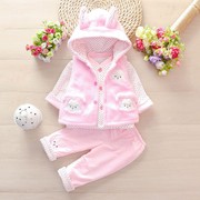 女宝宝秋冬套装，0-1-2岁婴幼儿夹棉三件套周岁可爱薄棉冬天衣服