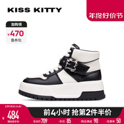 KISSKITTY高帮鞋2023秋季拼色休闲板鞋黑白熊猫鞋轻便小白鞋百搭