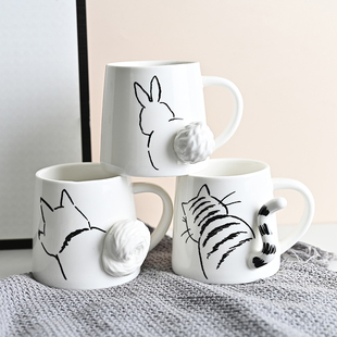 日本创意小猫陶瓷马克杯，小兔子咖啡杯早餐牛奶，杯水杯新年礼物