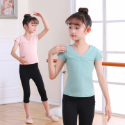 儿童舞蹈夏季短袖上衣分体，套装女童舞蹈服少儿中国舞练功服体操服