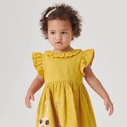 英单女童花边领连衣裙宝宝纯棉，夏装中小童，黄色娃娃裙婴儿公主裙潮