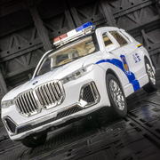 124仿真宝马x7警车模型合金，车模摆件儿童声光，回力玩具车特警公安