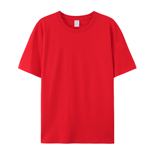 大红色中国红纯棉圆领短袖T恤男女全棉宽松体恤大码T团建高考中考