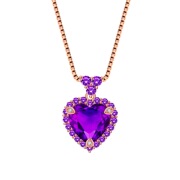 时尚网红直播紫钻紫水晶桃心形满钻锆石吊坠项链紫钻心形吊坠