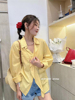 柠檬黄色衬衫女2024韩系多巴胺设计感法式轻薄木，耳边防晒上衣