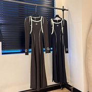 BBLY欧洲站小众英伦撞色身材显瘦中长款裙子两件套吊带大摆裙