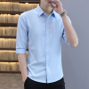 夏季男装中袖纯色衬衫，韩版修身五分袖，简约商务职业正装短袖衬衣