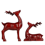 红木梅花鹿手工艺品摆件 家居动物摆设 实木雕刻对鹿情侣婚庆