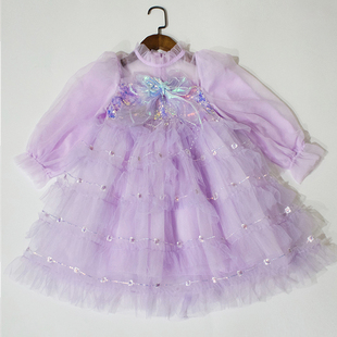 售完无补~福利~梦幻海洋，~春夏女童连衣裙，纱裙蓬松紫色公主贝壳