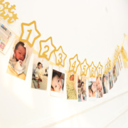 宝宝周岁生日派对布置百天拉花，照片相片五角星相框夹拉旗横幅装饰