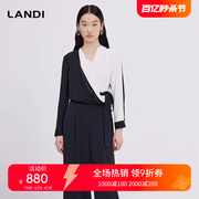 landi黑白撞色通勤气质连体裤女显高显瘦高腰阔腿长裤春