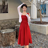 2024春夏法式红色吊带连衣裙女温柔风气质初恋长裙子两件套装
