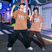 街舞儿童潮服做旧短袖宽松hiphop演出服套装嘻哈男女童爵士舞服装