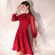 速发红色小礼服短款平时可穿甜美洋装生日晚礼服小个子连衣裙女春