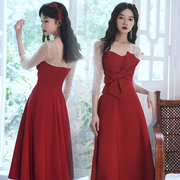 红色晚礼服连衣裙高级时尚，气质优雅名媛，平时可穿宴会婚礼伴娘裙子