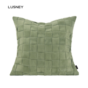 简约轻奢样板间沙发抱枕绿色科技绒布编织羽绒客厅床上方形靠枕套