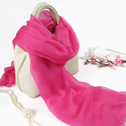 玫红色长丝巾玫粉色品牌秋天搭配脖子纱巾女士披肩真丝桑蚕丝围巾