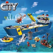 积木城市系列警察局海洋探险巨轮益智力拼装玩具消防车男孩子