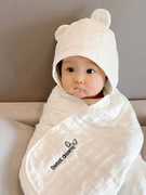ins新生儿全棉6层纱布吸水宝宝浴巾婴儿包巾儿童带帽斗篷包被可裹