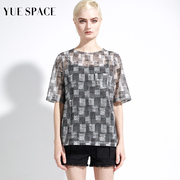 YUESPACE蕾丝衫镂空T恤时尚显瘦女士夏季圆领短袖小衫短款套头衫