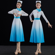 高档护士舞蹈服装演出服女工作服表演服抗疫舞台装现代蓝色连衣裙