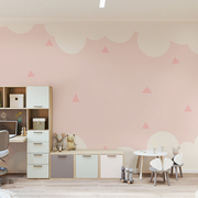 粉色云朵公主房墙纸卡通，儿童房墙布，简约现代壁纸女孩卧室壁画定制