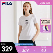 FILA斐乐女子运动T恤2024夏季时尚百搭休闲透气圆领套头短袖T恤衫